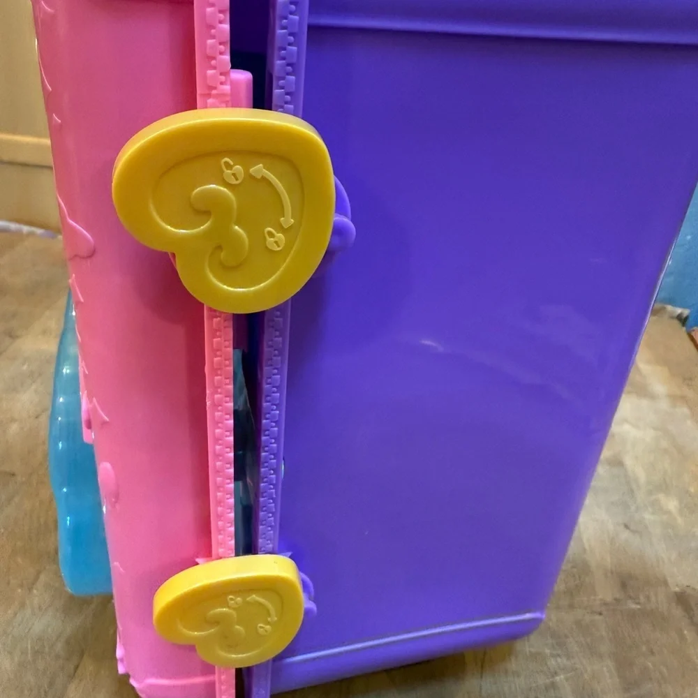Mattel Pink Polly Pocket Unicorn Party Rolling Case Resort with Purple Handle